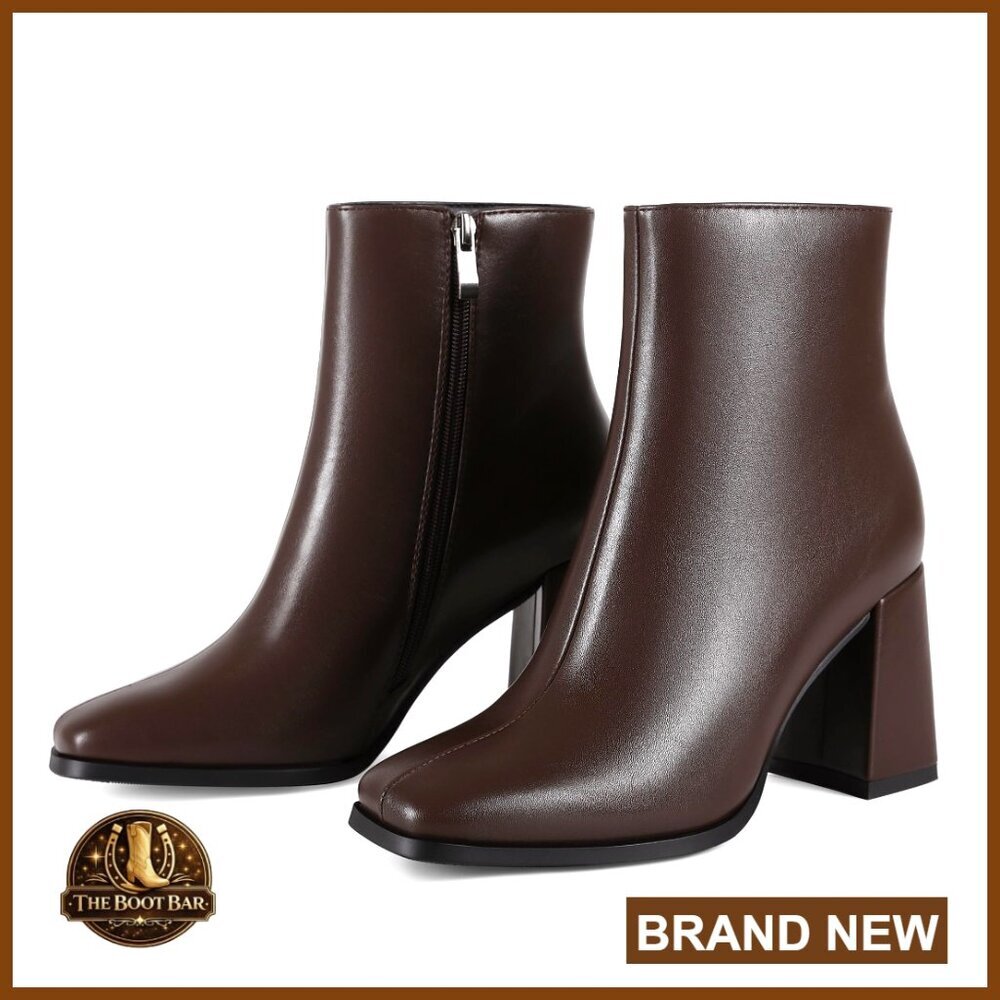 Chunky Block Heel Ankle Boots Square Toe Dressy Booties Office Party Daily Wear